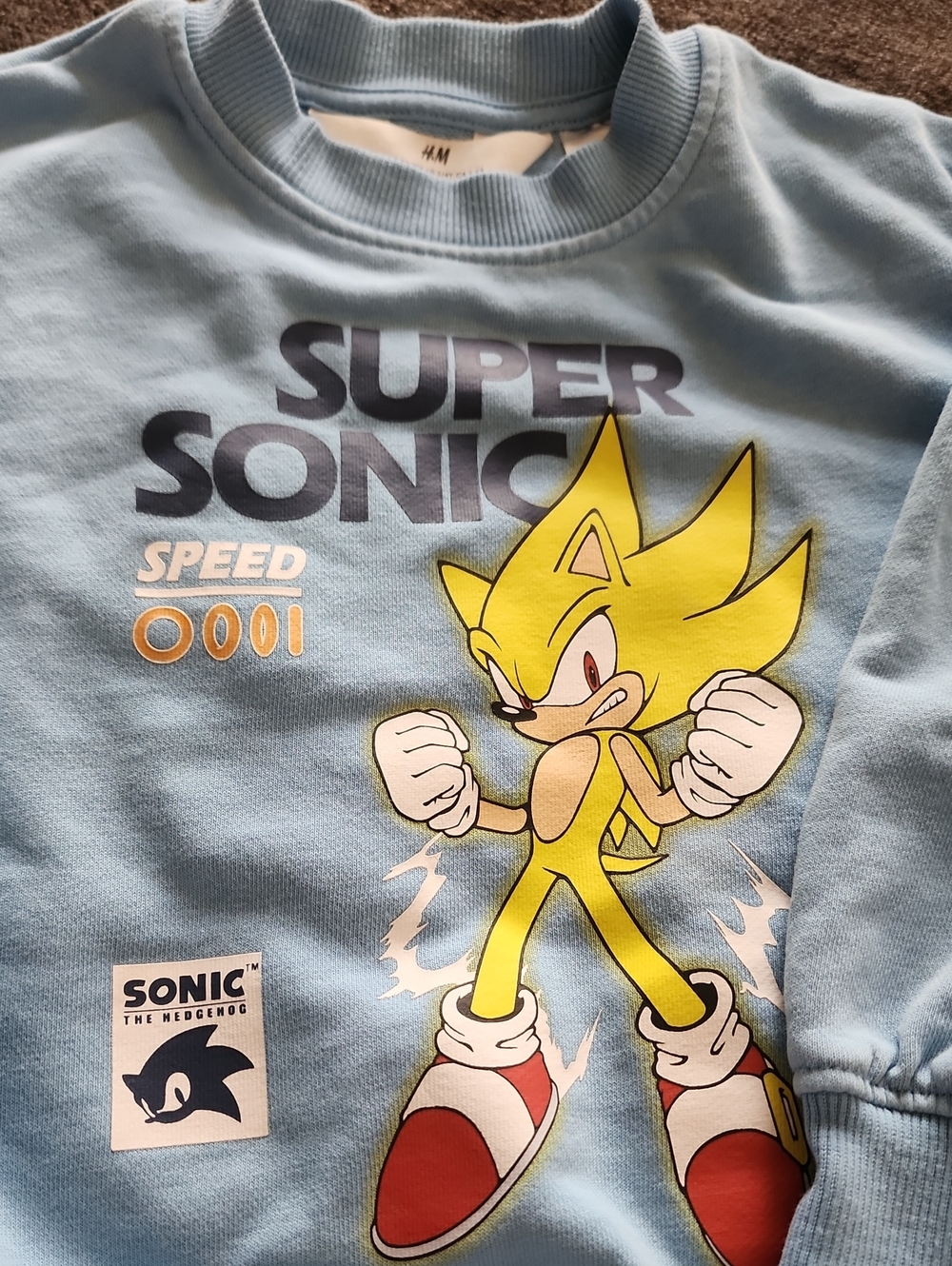 H&M Kids Light Blue Super Sonic Graphic Sweatshirt with Yellow Character